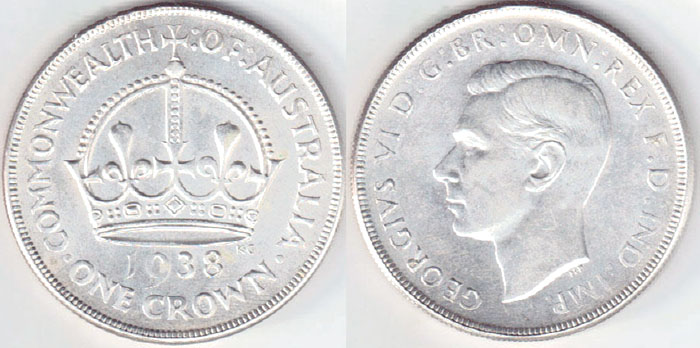 1938 Australia silver Crown (gEF) A003238